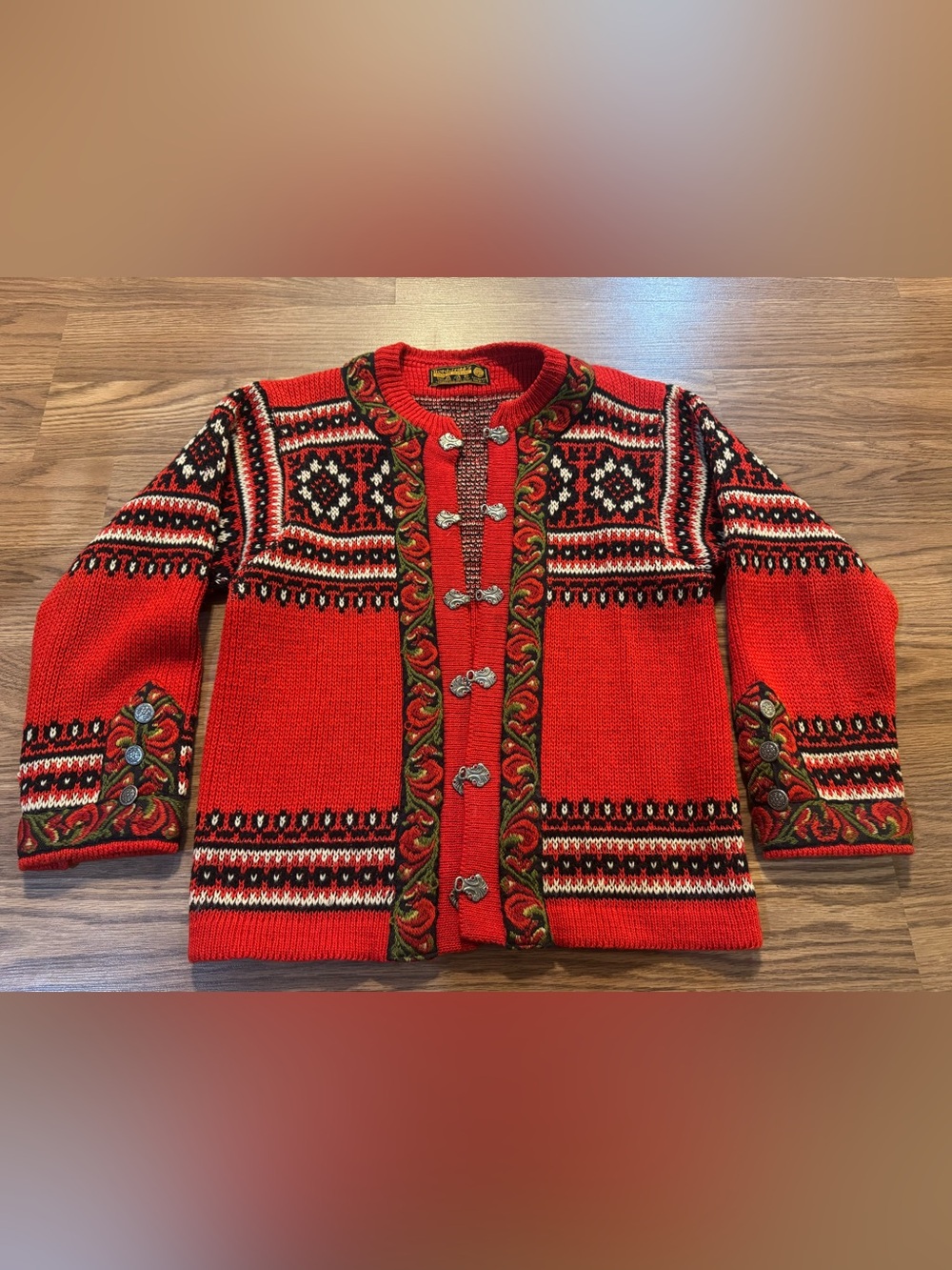Red Embroidered Women’s Cardigan Sweater